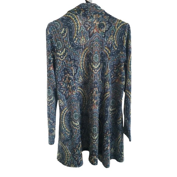 Susan Graver Printed Ribbed Sweater Knit Cardigan Open Front Fall Winter Medium - Picture 2 of 6